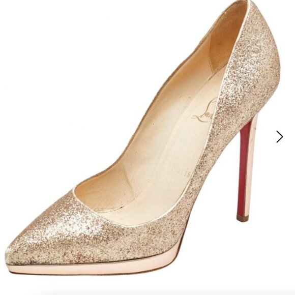 Christian Louboutin Metallic Gold Glitter and Leather Pigalle